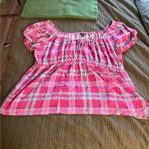 Plus Size 3X Torrid Pink and Blue Plaid Babydoll Blouse